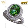 Nhẫn nữ vàng trắng nguyên khối Au750 đính viên chủ đá xanh