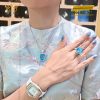 Nhẫn vàng trắng nguyên khối Au750 đính viên chủ đá quý Topaz