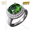 Nhẫn nữ vàng trắng nguyên khối Au750 đính viên chủ đá xanh
