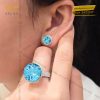 Bông tai vàng trắng nguyên khối Au750 đính viên chủ đá quý Topaz