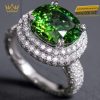 Nhẫn nữ vàng trắng nguyên khối Au750 đính viên chủ đá xanh