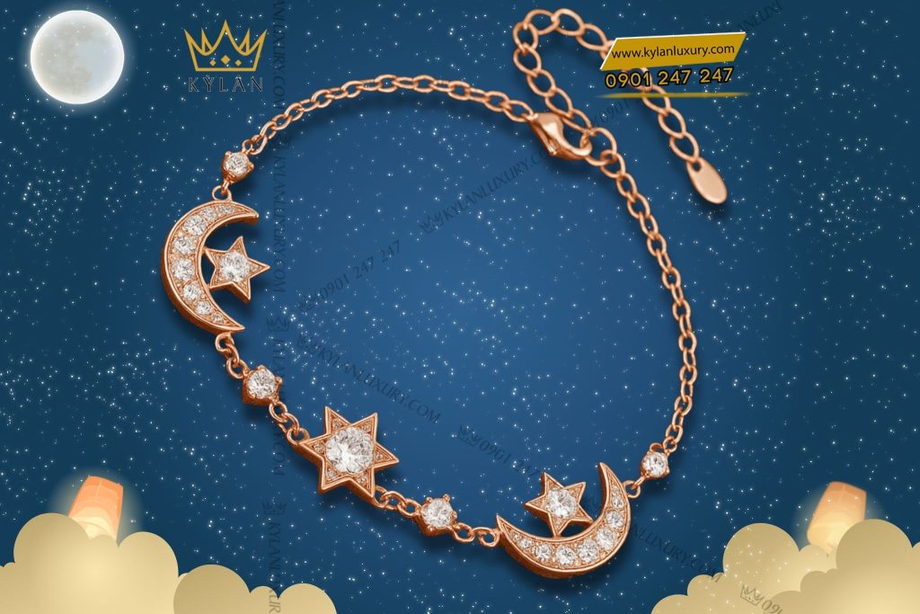 Lắc tay Celestia vàng hồng nguyên khối Au750 đính kim cương