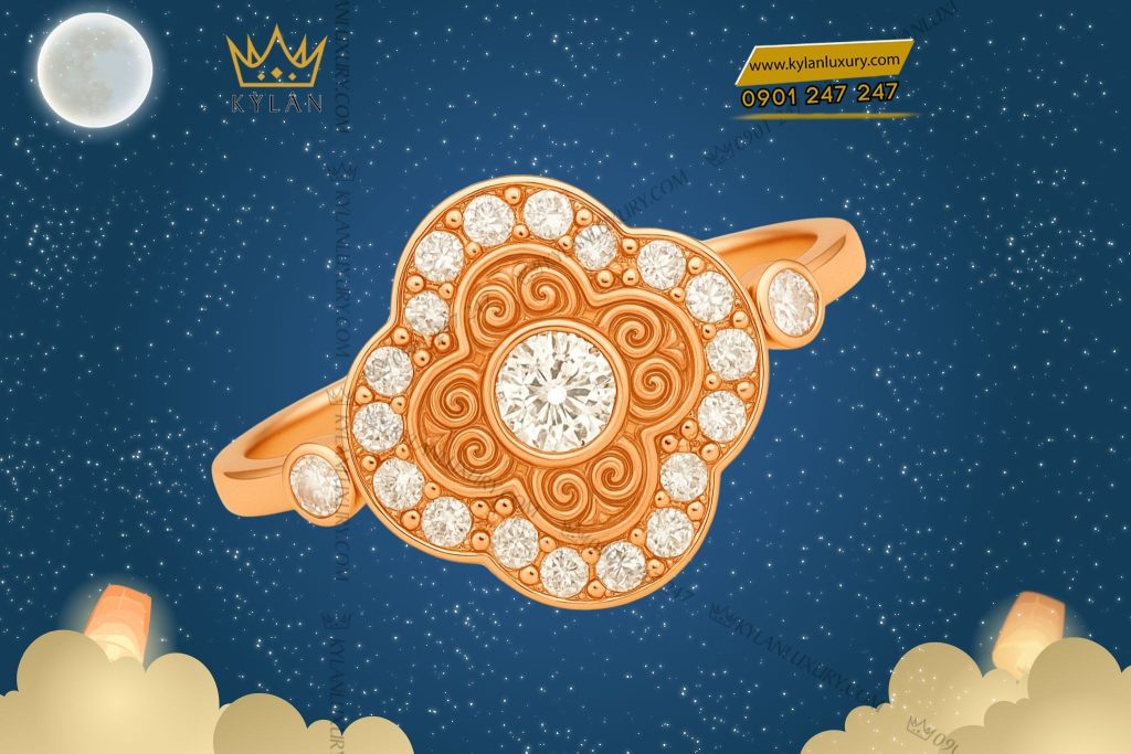 Kỳ Lân Luxury 2 19 Nhẫn Étoile vàng hồng nguyên khối Au750 đính kim cương