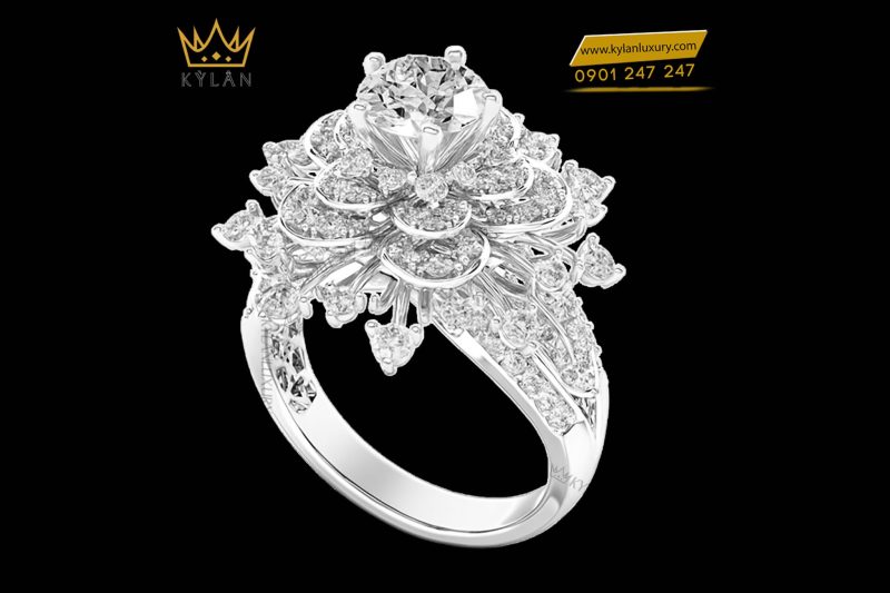 Nhẫn Radiant Flora vàng trắng nguyên khối Au750 đính kim cương