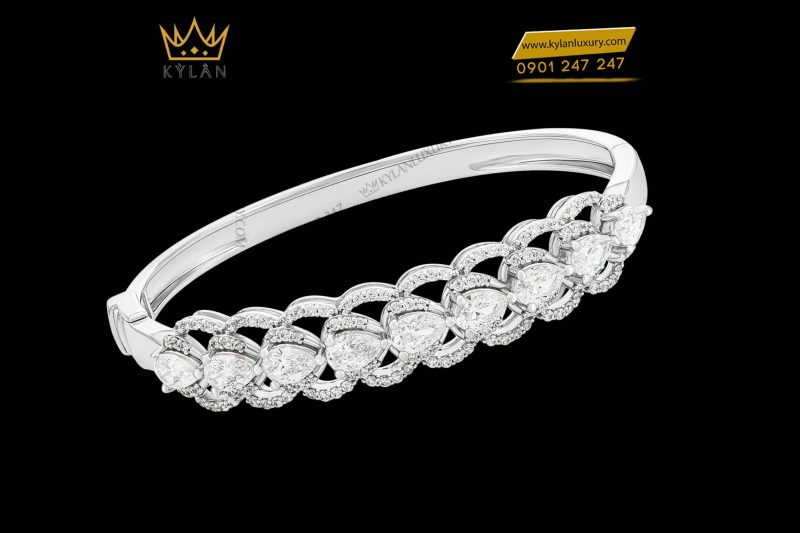 Vòng tay Sunflower vàng trắng nguyên khối Au750 đính kim cương