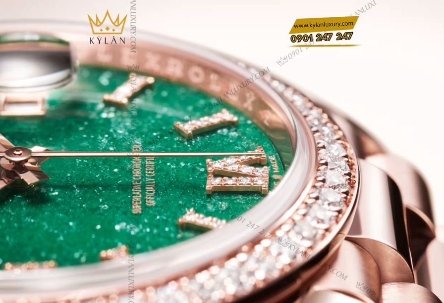 Kỳ Lân Luxury 2 30 Rolex Day-Date 36mm 128345RBR mặt đá aventurine xanh nạm kim cương