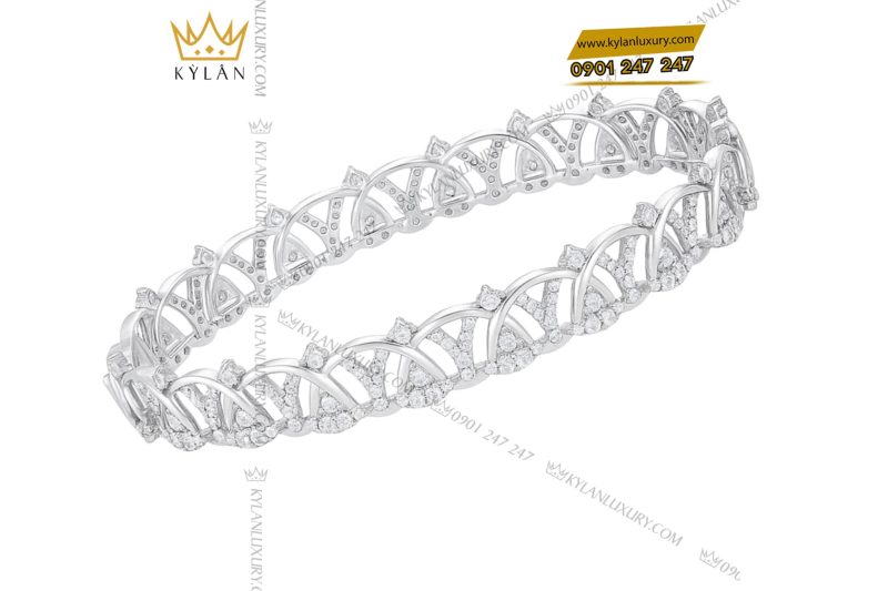 Lắc tay Diamond Crown vàng trắng nguyên khối Au750 đính kim cương