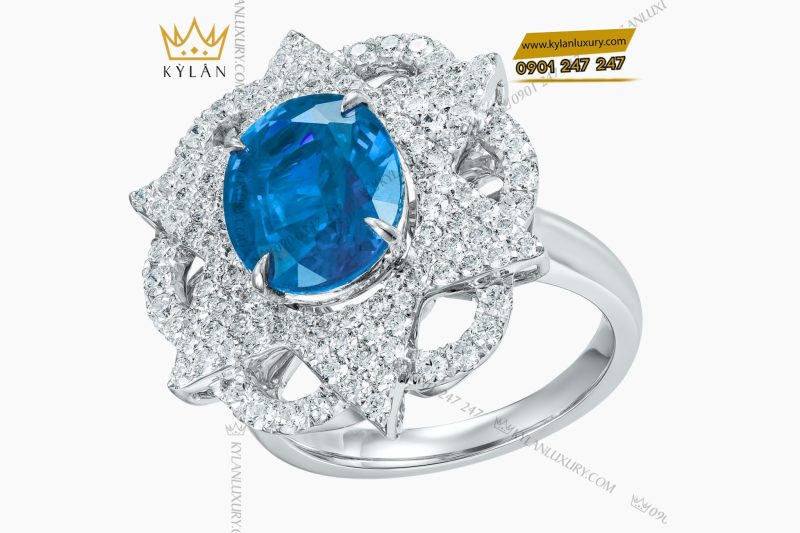 Nhẫn The Serenity vàng trắng nguyên khối Au750 đính kim cương và đá quý