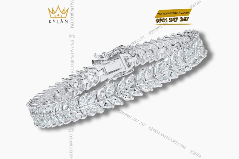 Lắc Tay Serene Stream vàng trắng nguyên khối Au750 đính kim cương
