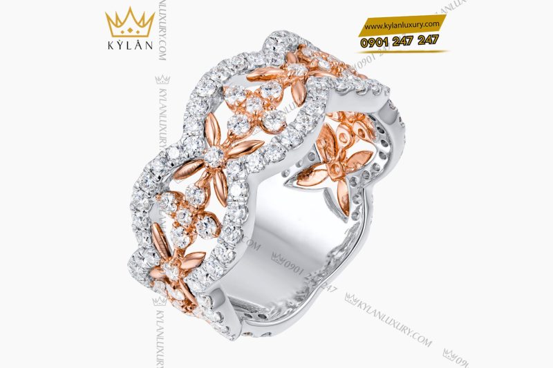 Nhẫn The Floral Grace vàng nguyên khối Au750 đính kim cương