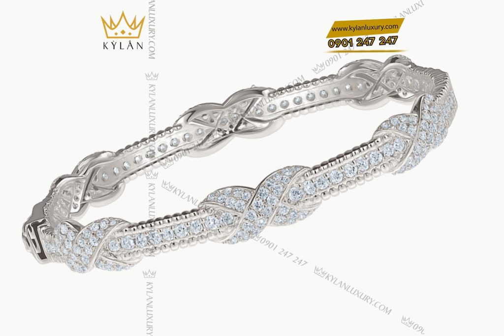 Lắc tay Luminous Braid vàng trắng nguyên khối Au750 đính kim cương