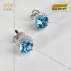 Bông tai vàng trắng nguyên khối Au750 đính viên chủ đá quý Topaz