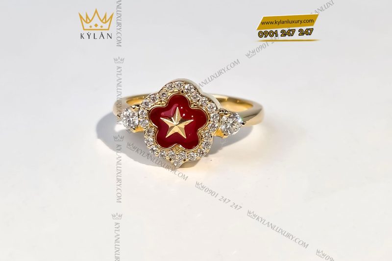 Nhẫn ngôi sao đỏ vàng hồng nguyên khối Au750 đính kim cương