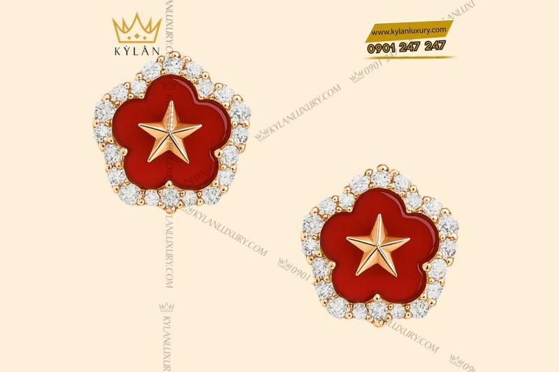 Cặp bông tai ngôi sao vàng hồng nguyên khối Au750 đính kim cương