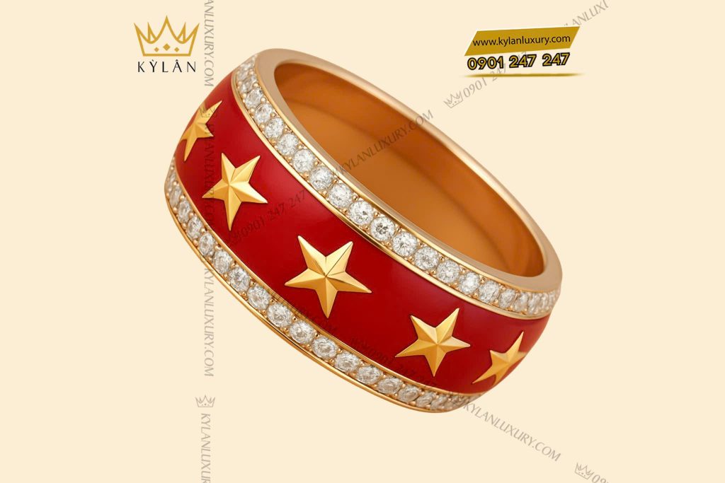 Kỳ Lân Luxury 21 Nhẫn ngôi sao vàng nguyên khối Au750 đính kim cương