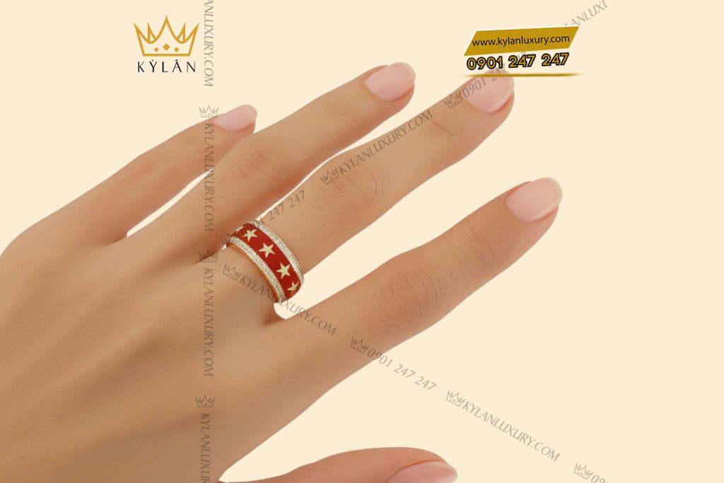 Nhẫn ngôi sao vàng nguyên khối Au750 đính kim cương