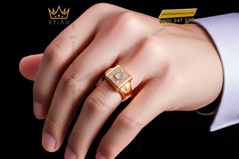 Nhẫn Noble vàng nguyên khối Au750 đính kim cương