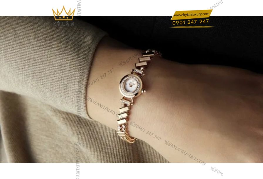 Mặt số xà cừ trắng tự nhiên của Hermes Faubourg Polka Watch 15.5MM, đính 4 chaton kim cương tinh xảo, kính sapphire chống chói sang trọng