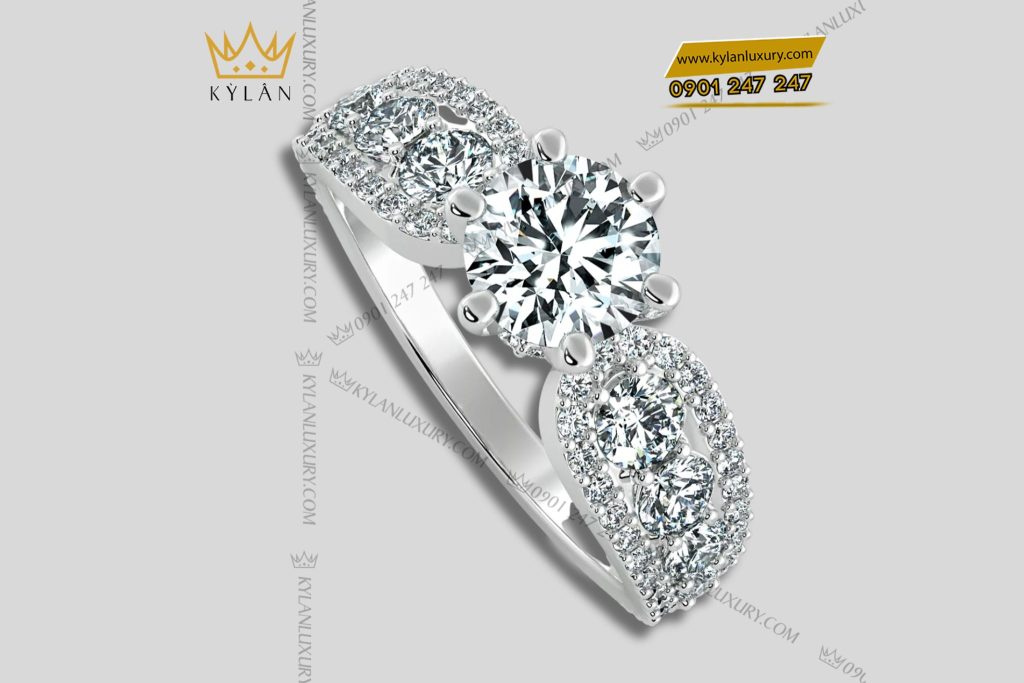 Kỳ Lân Luxury 3 16 Nhẫn Lysandra vàng trắng nguyên khối Au750 đính kim cương