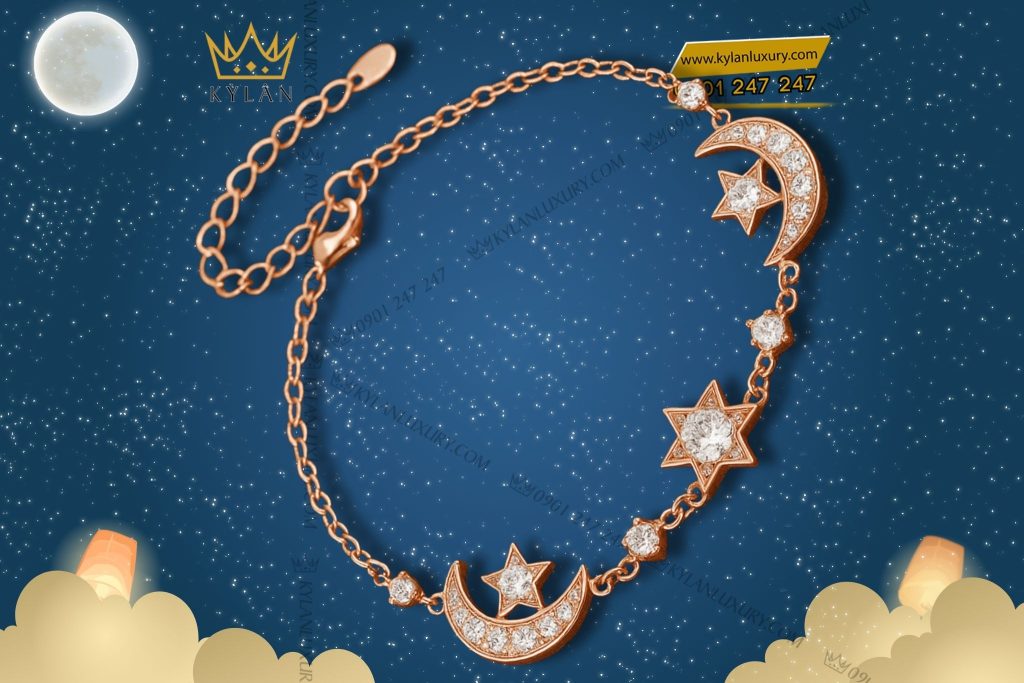 Lắc tay Celestia vàng hồng nguyên khối Au750 đính kim cương