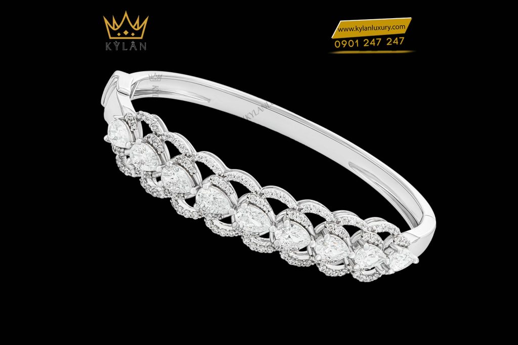 Kỳ Lân Luxury 3 24 Vòng tay Sunflower vàng trắng nguyên khối Au750 đính kim cương