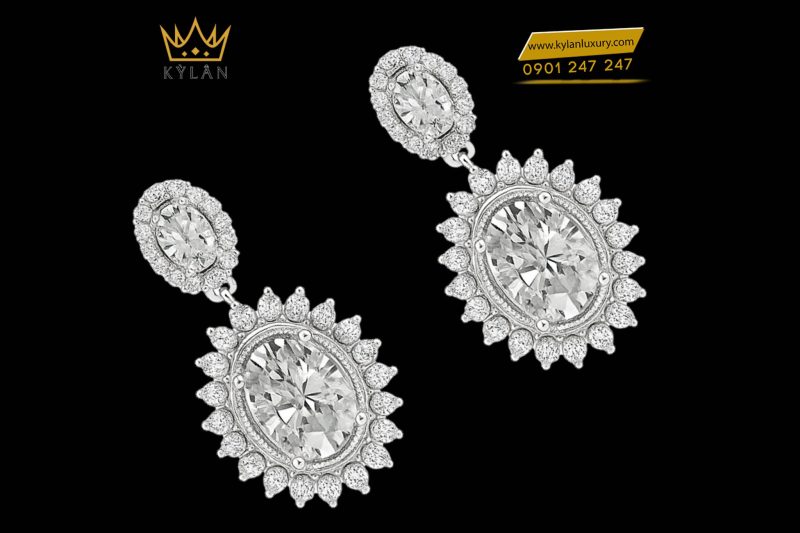 Bông tai The Queen vàng trắng nguyên khối Au750 đính kim cương