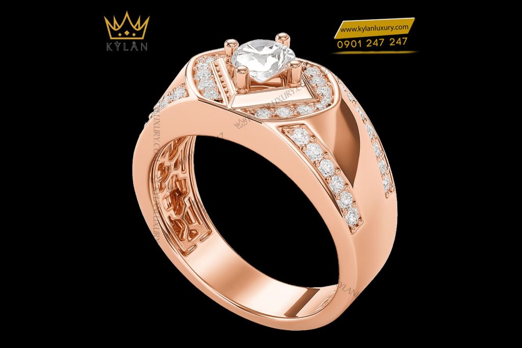 Nhẫn Noble Radiance vàng hồng nguyên khối Au750 đính kim cương