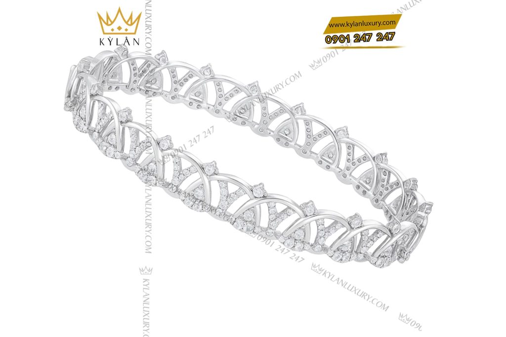 Lắc tay Diamond Crown vàng trắng nguyên khối Au750 đính kim cương