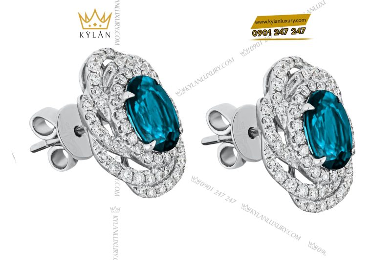 Bông Tai Ocean vàng trắng nguyên khối Au750 đính kim cương và đá quý