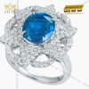 Nhẫn The Serenity vàng trắng nguyên khối Au750 đính kim cương và đá quý