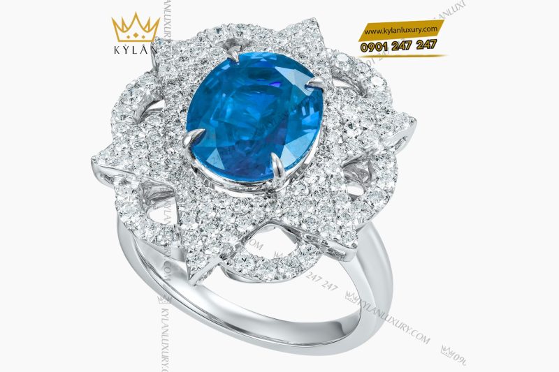 Nhẫn The Serenity vàng trắng nguyên khối Au750 đính kim cương và đá quý