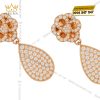 Bông tai Camellia Dewdrop vàng hồng nguyên khối Au750 đính kim cương