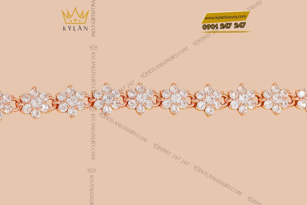Kỳ Lân Luxury 3 4 Lắc tay Hoa Tuyết vàng hồng nguyên khối Au750 đính kim cương