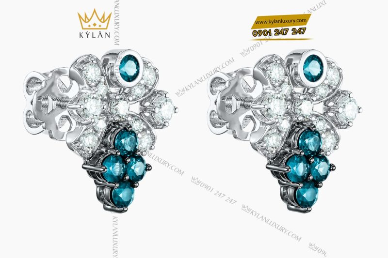 Bông Tai Ocean Bloom vàng trắng nguyên khối Au750 đính kim cương và đá quý