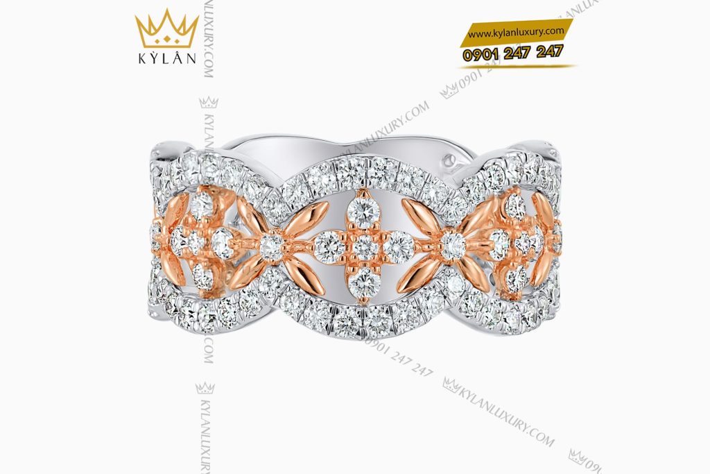 Nhẫn The Floral Grace vàng nguyên khối Au750 đính kim cương
