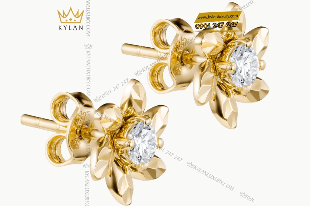 Kỳ Lân Luxury 3 47 Bông tai Hoa Vàng vàng nguyên khối Au750 đính kim cương