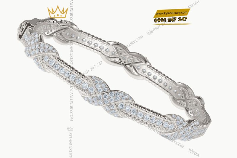 Lắc tay Luminous Braid vàng trắng nguyên khối Au750 đính kim cương