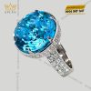 Nhẫn vàng trắng nguyên khối Au750 đính viên chủ đá quý Topaz