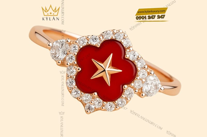 Nhẫn ngôi sao đỏ vàng hồng nguyên khối Au750 đính kim cương