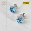 Bông tai vàng trắng nguyên khối Au750 đính viên chủ đá quý Topaz