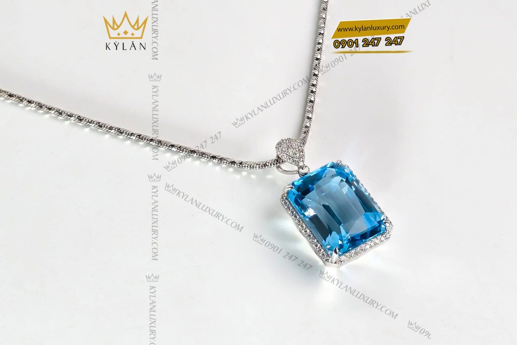 Dây chuyền vàng trắng nguyên khối Au750 đính viên chủ đá quý Topaz 4 Dây chuyền vàng trắng nguyên khối Au750 đính viên chủ đá quý Topaz