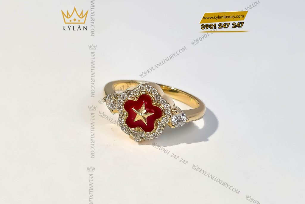 Kỳ Lân Luxury 3 53 Nhẫn ngôi sao đỏ vàng hồng nguyên khối Au750 đính kim cương