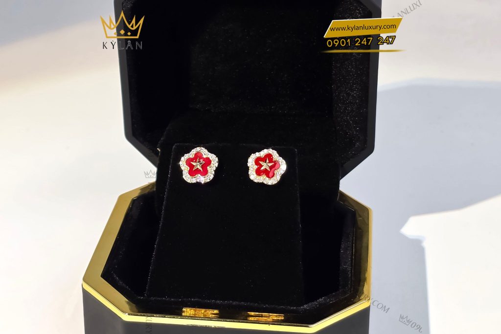 Kỳ Lân Luxury 3 56 Cặp bông tai ngôi sao vàng hồng nguyên khối Au750 đính kim cương