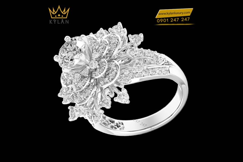 Nhẫn Radiant Flora vàng trắng nguyên khối Au750 đính kim cương