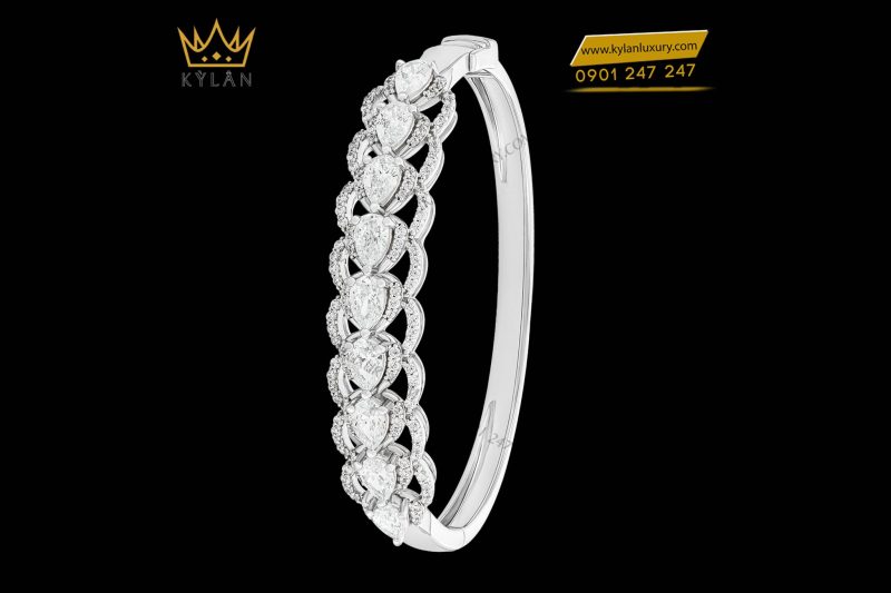 Vòng tay Sunflower vàng trắng nguyên khối Au750 đính kim cương