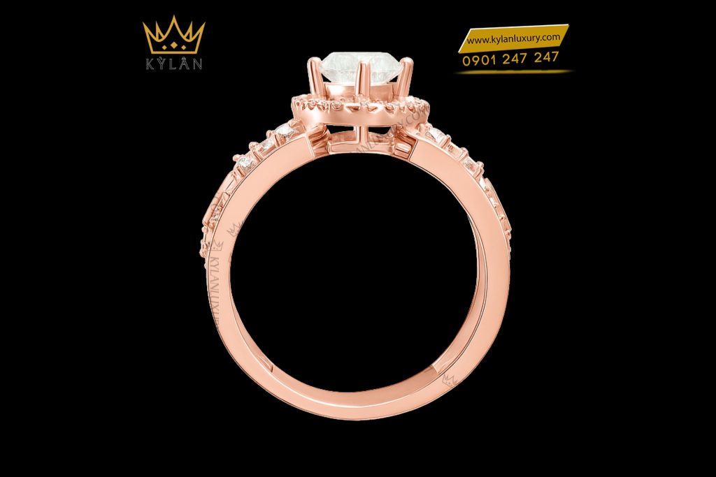 Nhẫn Radiant vàng hồng nguyên khối Au750 đính kim cương