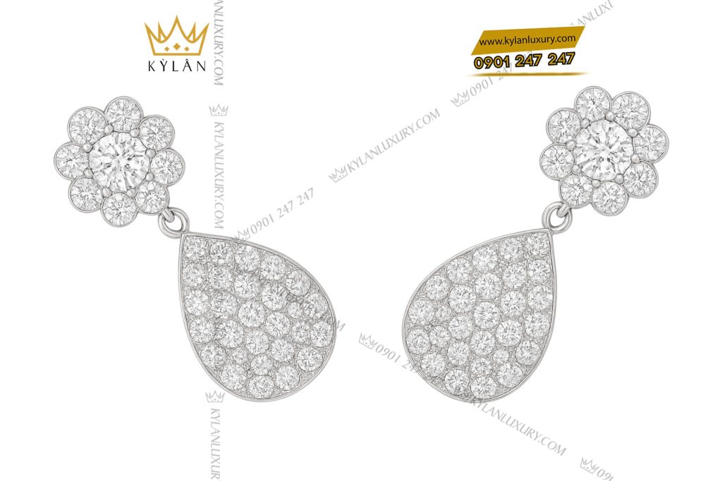 Bông tai Dewdrop vàng trắng nguyên khối Au750 đính kim cương