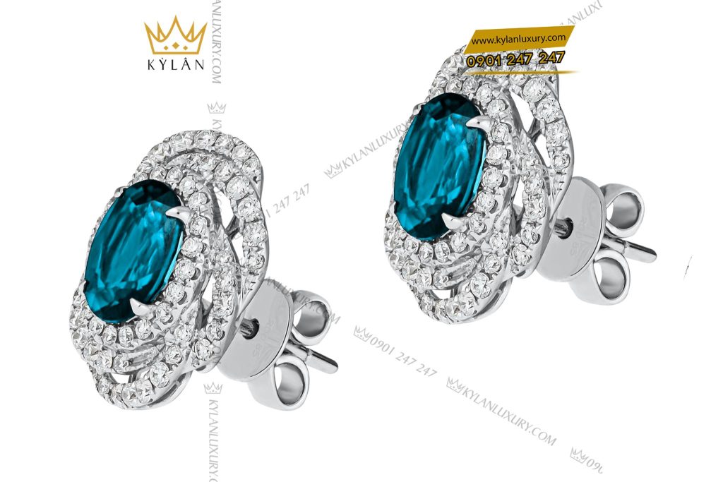 Kỳ Lân Luxury 4 31 Bông Tai Ocean vàng trắng nguyên khối Au750 đính kim cương và đá quý