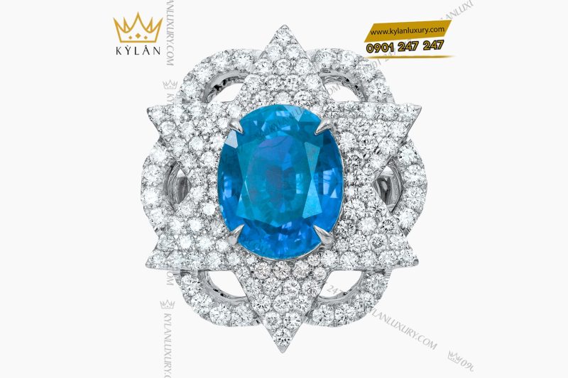 Nhẫn The Serenity vàng trắng nguyên khối Au750 đính kim cương và đá quý