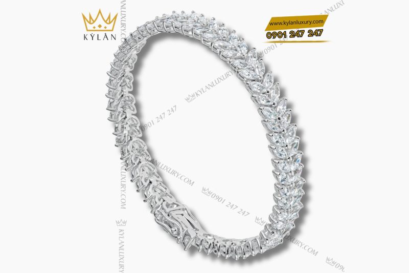 Lắc Tay Serene Stream vàng trắng nguyên khối Au750 đính kim cương